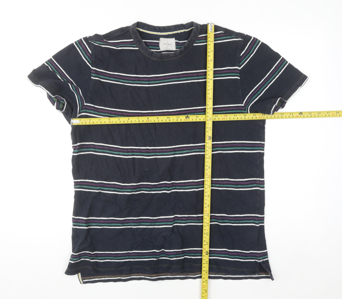 White Stuff Men's Navy Striped Cotton Crew Neck T-Shirt Medium