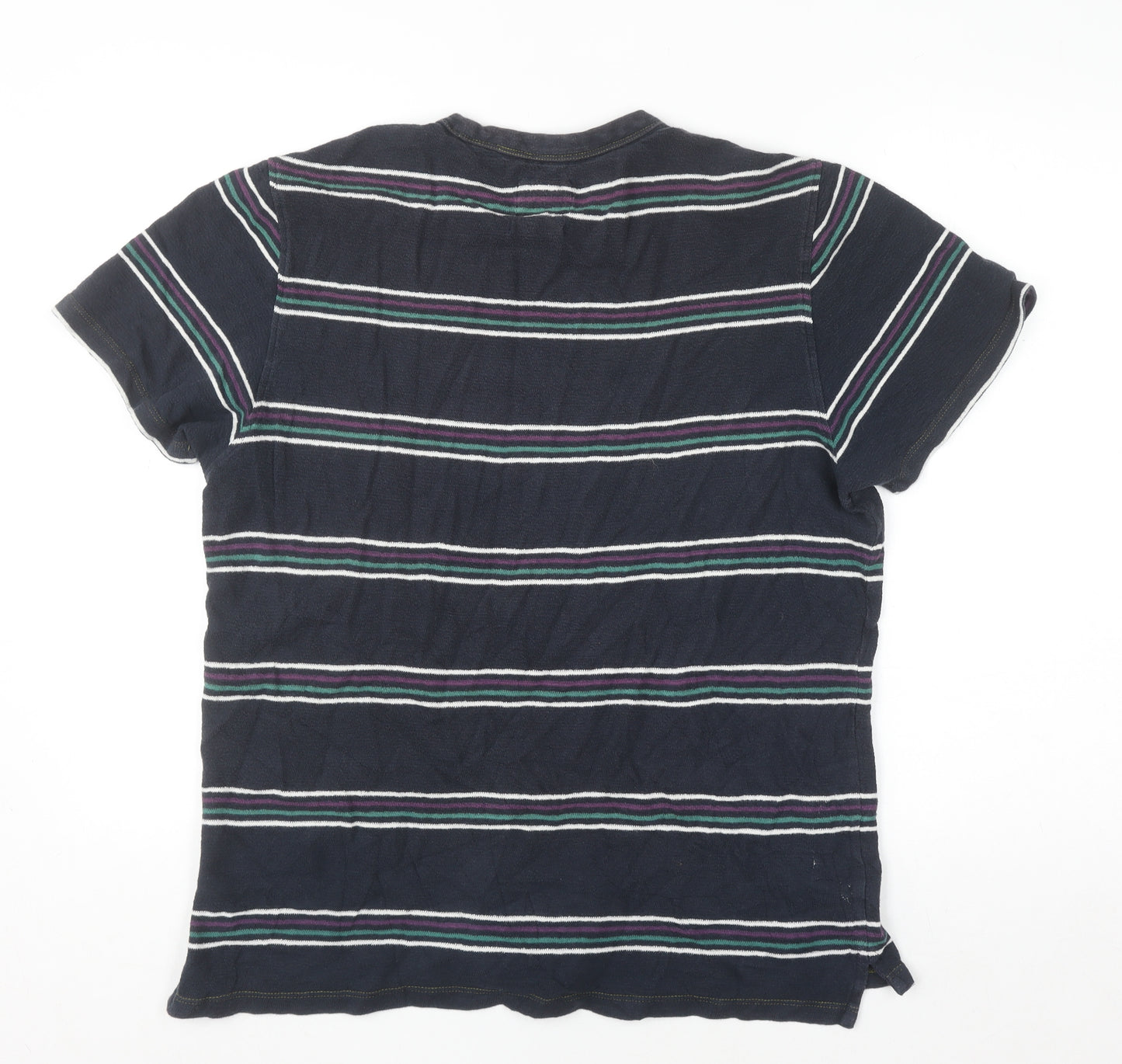 White Stuff Men's Navy Striped Cotton Crew Neck T-Shirt Medium