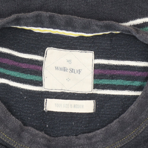 White Stuff Men's Navy Striped Cotton Crew Neck T-Shirt Medium