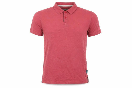 Front view of Seasalt Men’s Red Cotton Short Sleeve Button-Up Polo Shirt, size S