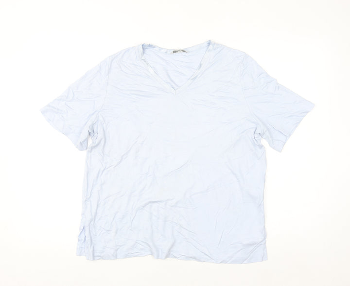 Marks and Spencer Women Blue Viscose V-Neck Short Sleeve T-Shirt Size 18