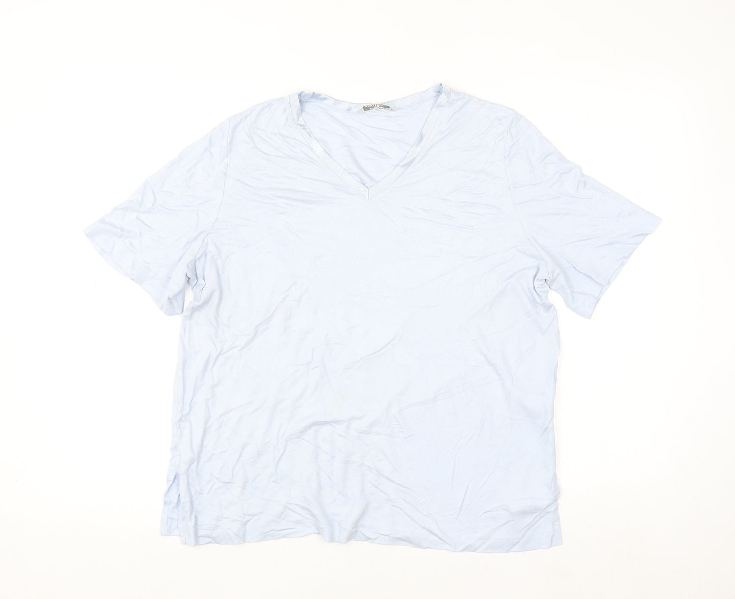 Marks and Spencer Women Blue Viscose V-Neck Short Sleeve T-Shirt Size 18