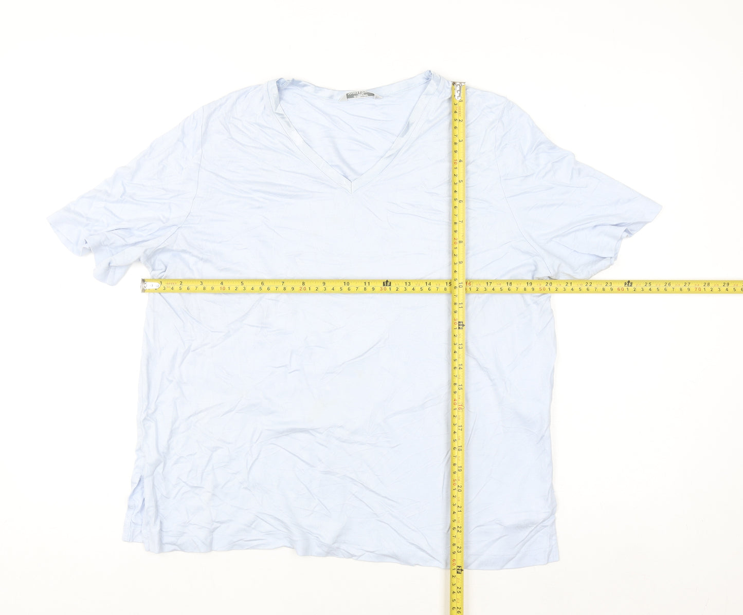 Marks and Spencer Women Blue Viscose V-Neck Short Sleeve T-Shirt Size 18