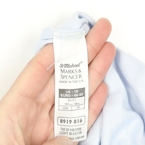 Marks and Spencer Women Blue Viscose V-Neck Short Sleeve T-Shirt Size 18