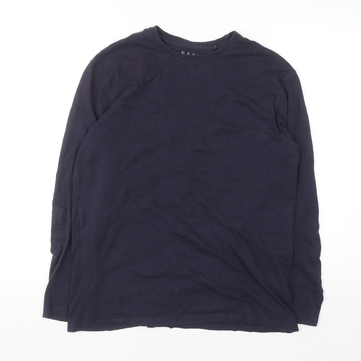 Easy Women's Blue Long Sleeve 100% Cotton Basic T-Shirt Size S