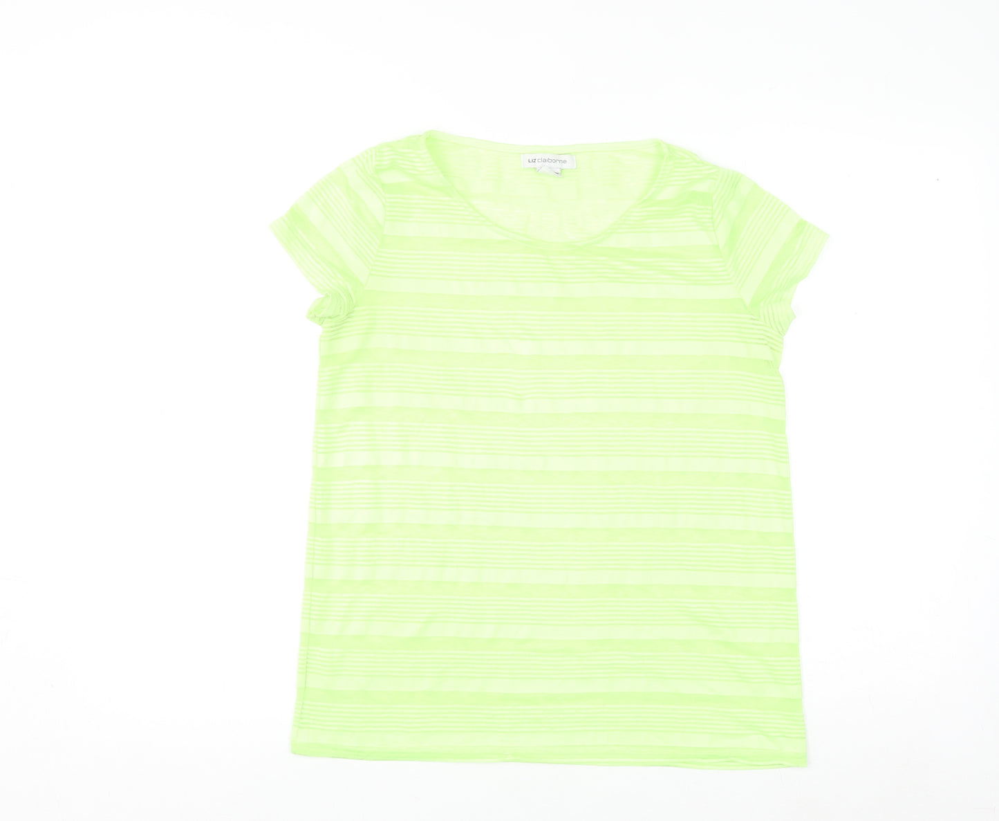 Liz Claiborne Women's Green Striped Basic T-Shirt Size S