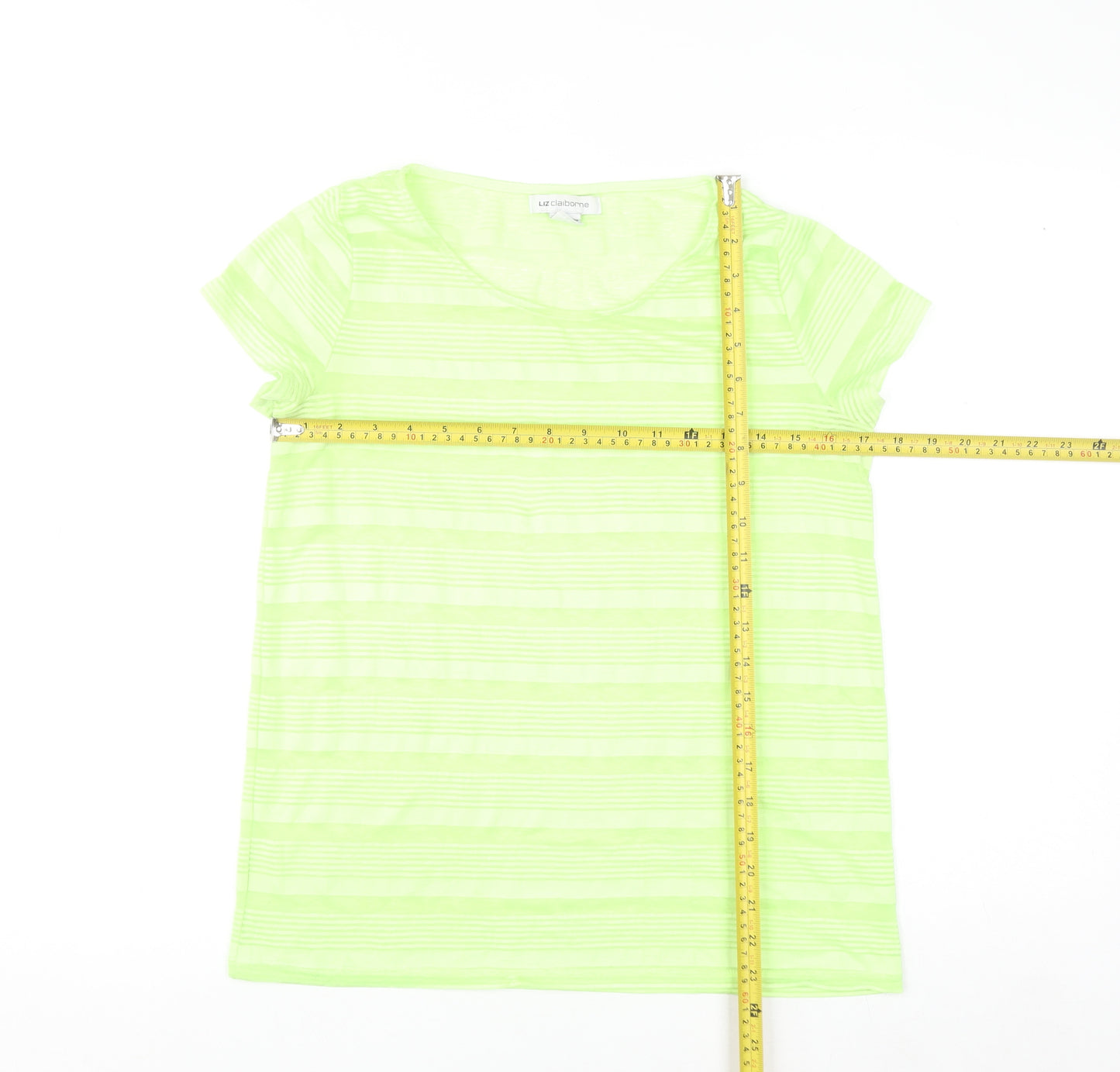 Liz Claiborne Women's Green Striped Basic T-Shirt Size S