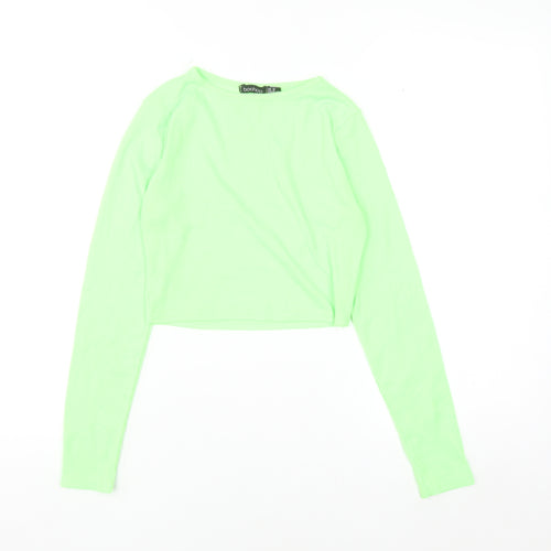 Boohoo Womens Green Cropped Long Sleeve Slim Fit Top Size 10
