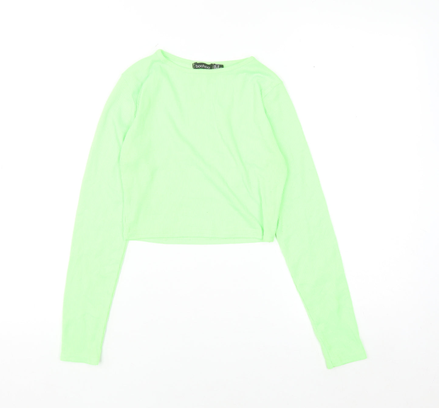 Boohoo Womens Green Cropped Long Sleeve Slim Fit Top Size 10