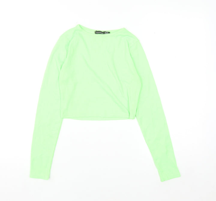 Boohoo Womens Green Cropped Long Sleeve Slim Fit Top Size 10
