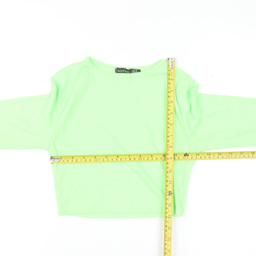 Boohoo Womens Green Cropped Long Sleeve Slim Fit Top Size 10