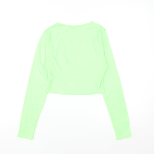 Boohoo Womens Green Cropped Long Sleeve Slim Fit Top Size 10