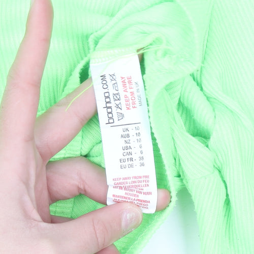 Boohoo Womens Green Cropped Long Sleeve Slim Fit Top Size 10