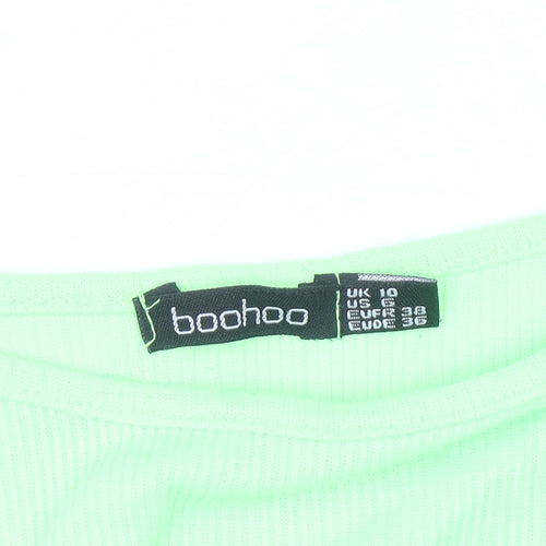 Boohoo Womens Green Cropped Long Sleeve Slim Fit Top Size 10