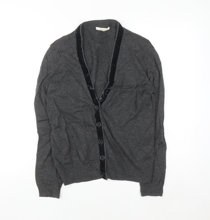 White Stuff Women’s Grey Merino Wool Blend V-Neck Cardigan Size 12