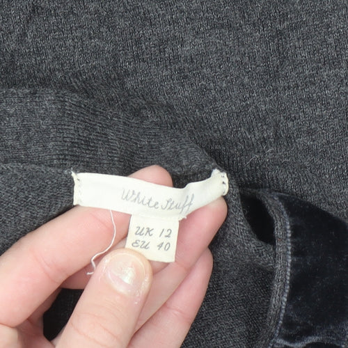 White Stuff Women’s Grey Merino Wool Blend V-Neck Cardigan Size 12