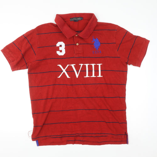 U.S. Polo Assn. Men's Red Striped Cotton Polo Shirt Size L