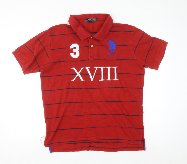 U.S. Polo Assn. Men's Red Striped Cotton Polo Shirt Size L