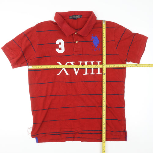 U.S. Polo Assn. Men's Red Striped Cotton Polo Shirt Size L