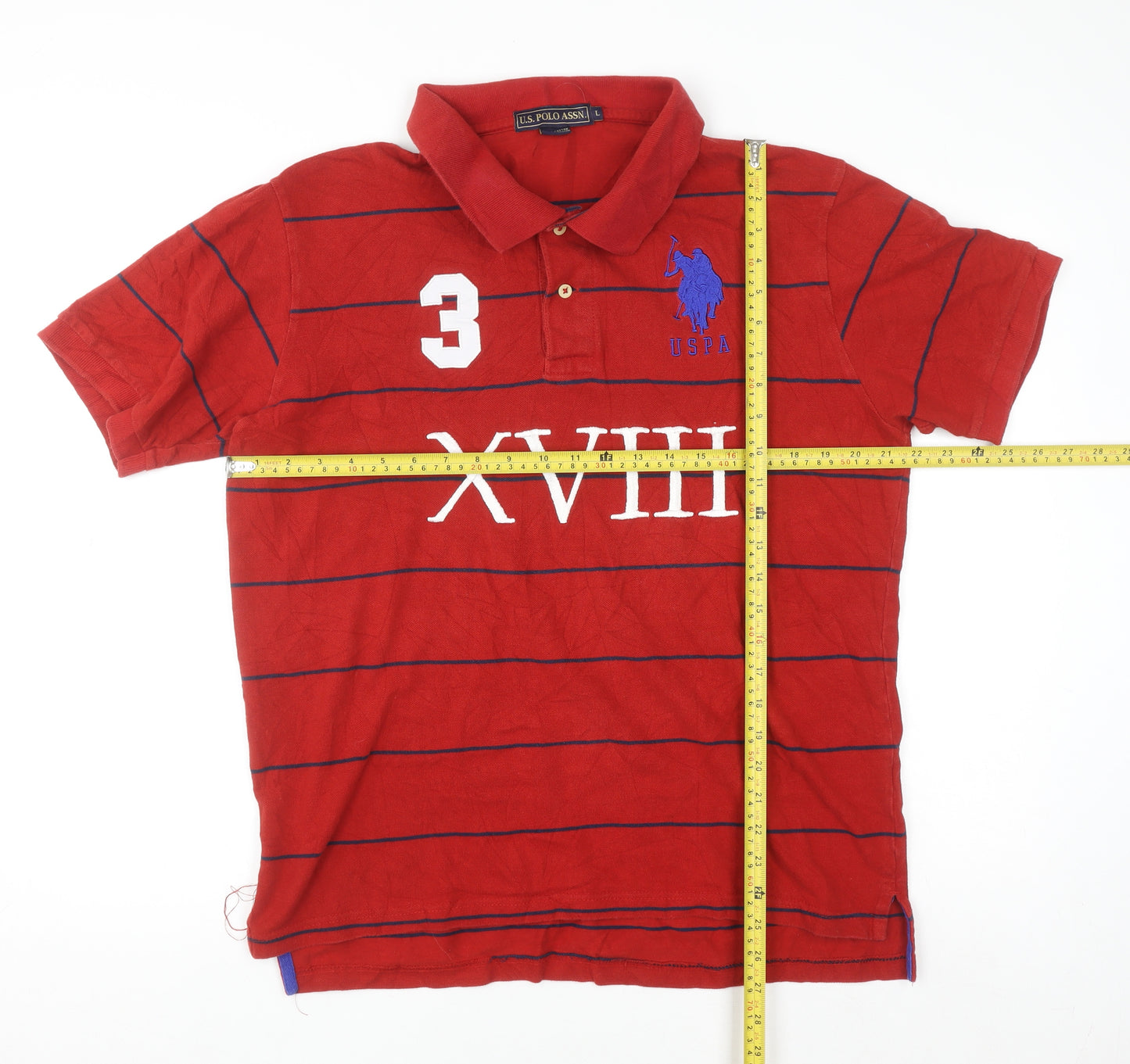 U.S. Polo Assn. Men's Red Striped Cotton Polo Shirt Size L