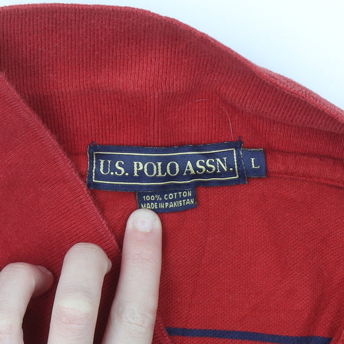 U.S. Polo Assn. Men's Red Striped Cotton Polo Shirt Size L