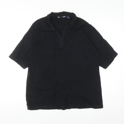 Isle Women Black Blouse Lace Collar Short Sleeve Size 18-20