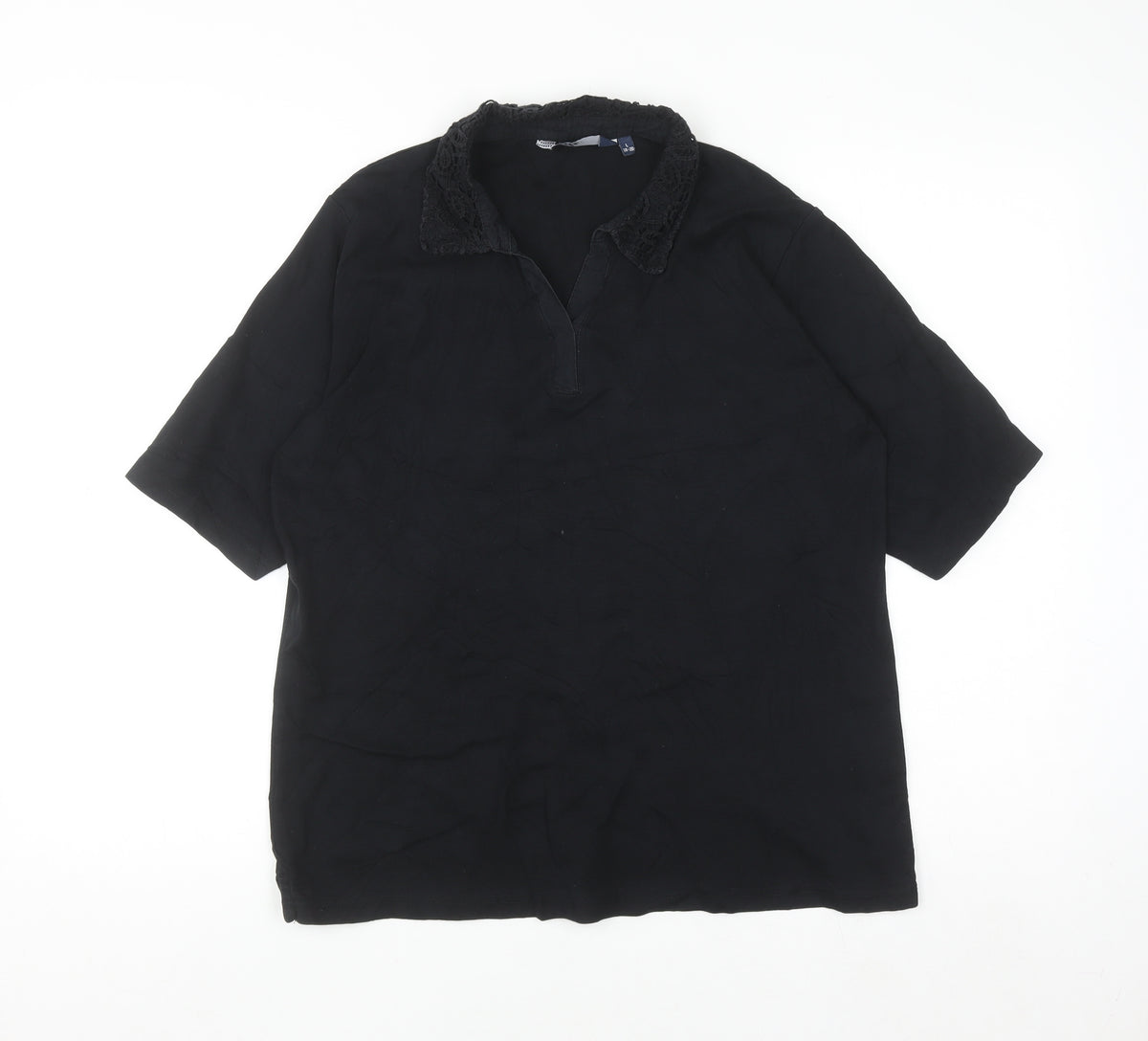 Isle Women Black Blouse Lace Collar Short Sleeve Size 18-20