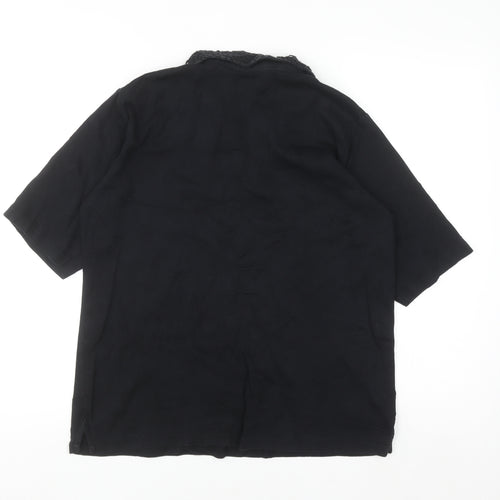 Isle Women Black Blouse Lace Collar Short Sleeve Size 18-20