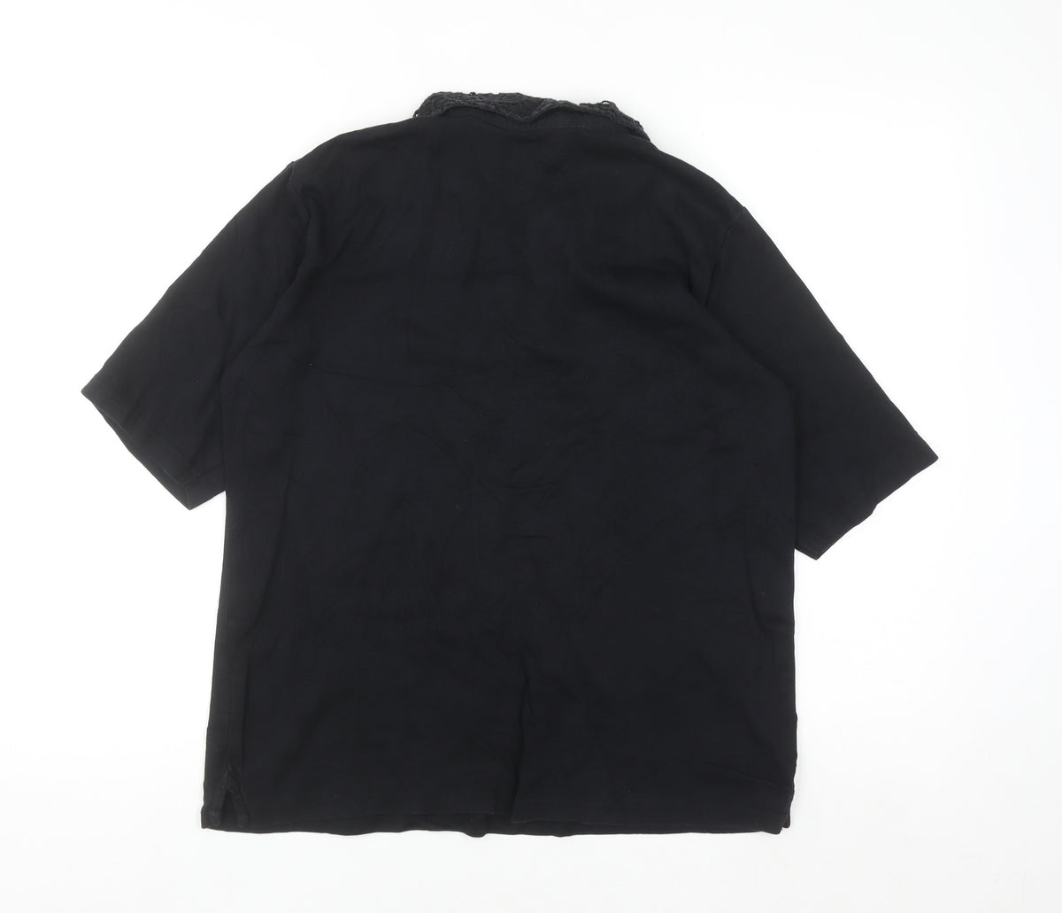Isle Women Black Blouse Lace Collar Short Sleeve Size 18-20