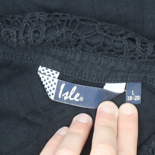 Isle Women Black Blouse Lace Collar Short Sleeve Size 18-20