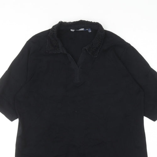 Isle Women Black Blouse Lace Collar Short Sleeve Size 18-20