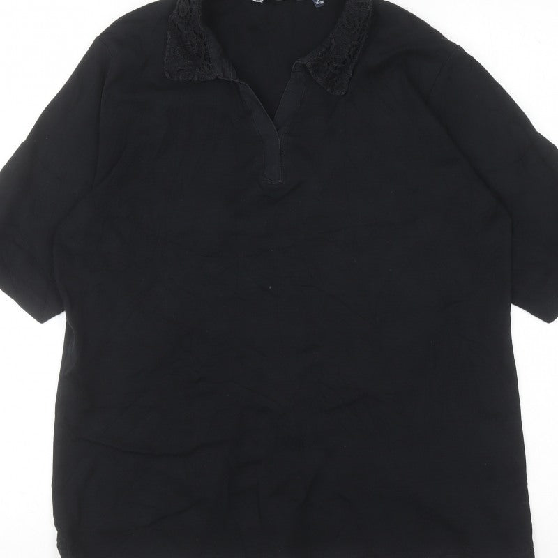Isle Women Black Blouse Lace Collar Short Sleeve Size 18-20