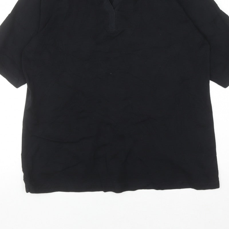 Isle Women Black Blouse Lace Collar Short Sleeve Size 18-20
