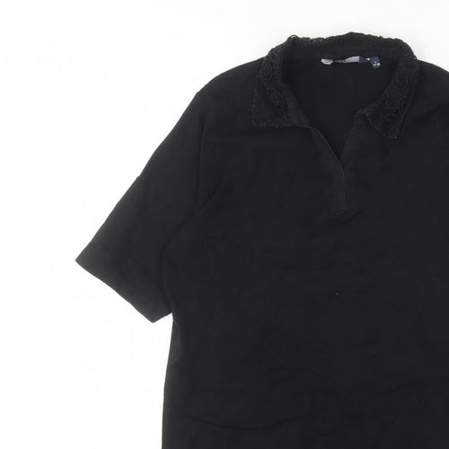 Isle Women Black Blouse Lace Collar Short Sleeve Size 18-20