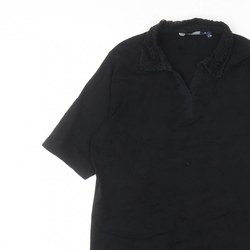 Isle Women Black Blouse Lace Collar Short Sleeve Size 18-20