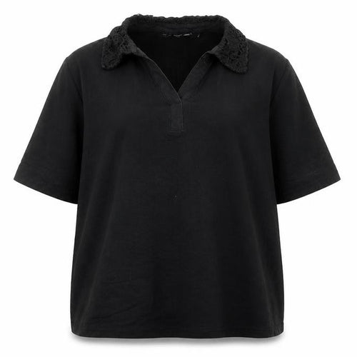 Isle Women Black Blouse Lace Collar Short Sleeve Size 18-20