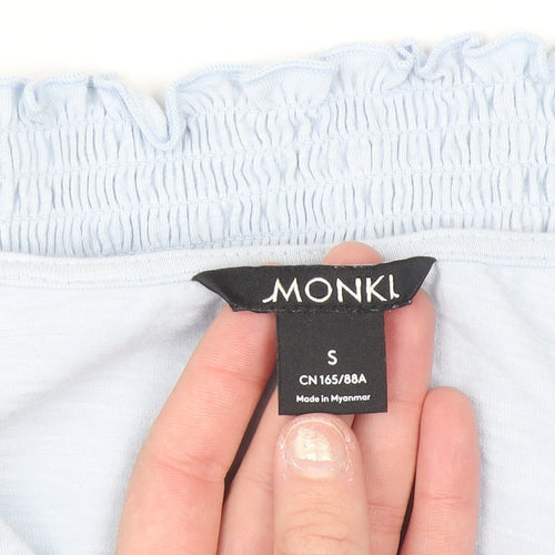 Monki Women's Blue Cropped Puff Sleeve V-Neck Blouse Size S
