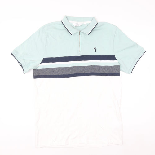 Next Men's Blue Colourblock 1/4 Zip Cotton Polo Shirt Size M Regular Fit