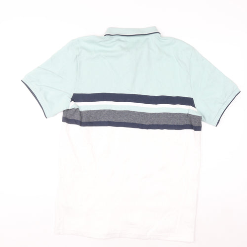 Next Men's Blue Colourblock 1/4 Zip Cotton Polo Shirt Size M Regular Fit