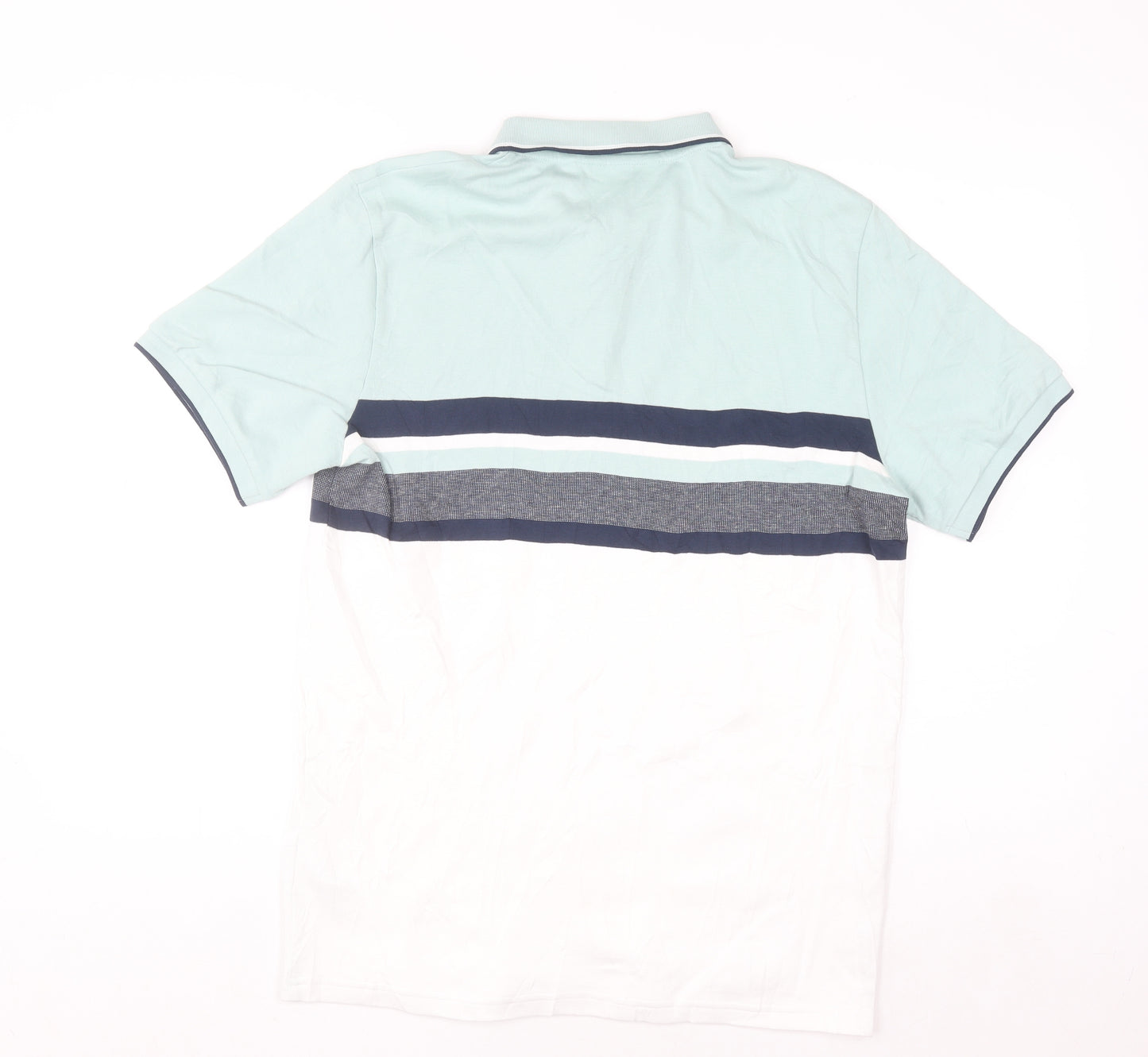 Next Men's Blue Colourblock 1/4 Zip Cotton Polo Shirt Size M Regular Fit