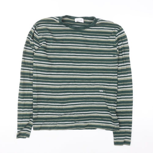 Wood Wood Men's Green Striped Cotton Long Sleeve Pullover Jumper L