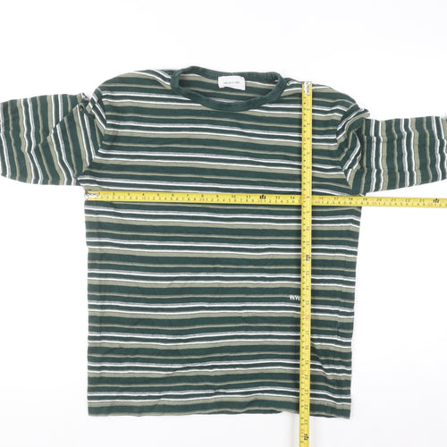 Wood Wood Men's Green Striped Cotton Long Sleeve Pullover Jumper L