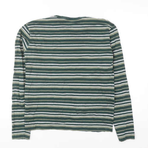 Wood Wood Men's Green Striped Cotton Long Sleeve Pullover Jumper L