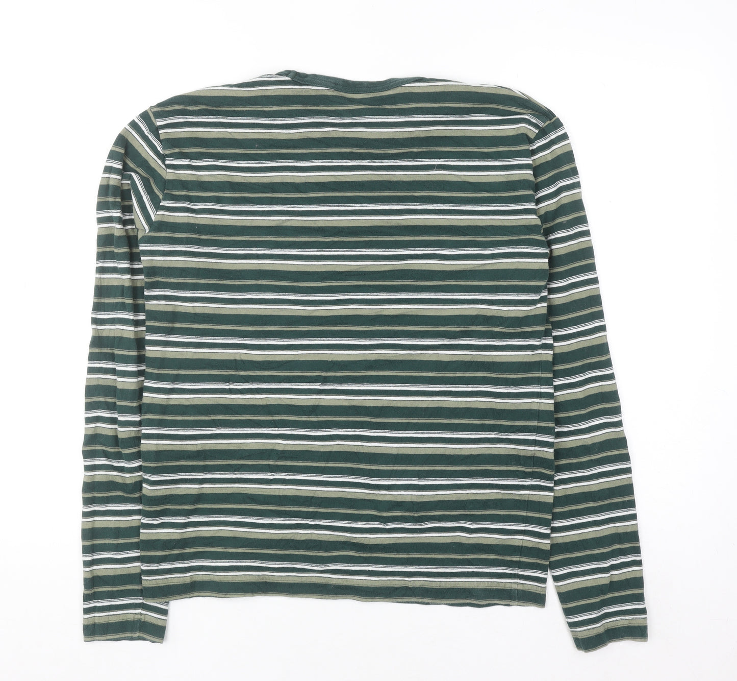 Wood Wood Men's Green Striped Cotton Long Sleeve Pullover Jumper L