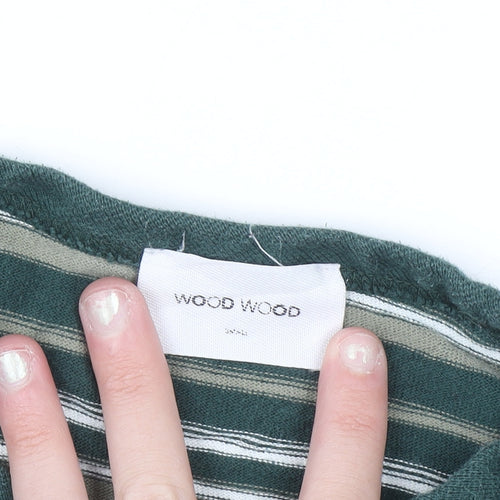 Wood Wood Men's Green Striped Cotton Long Sleeve Pullover Jumper L
