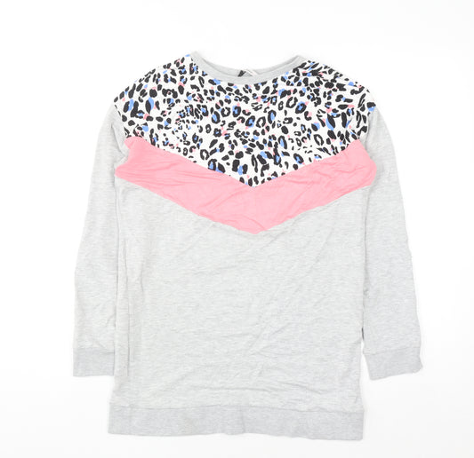 Tu Women Grey Animal Print Colourblock Pullover Sweatshirt Size 10