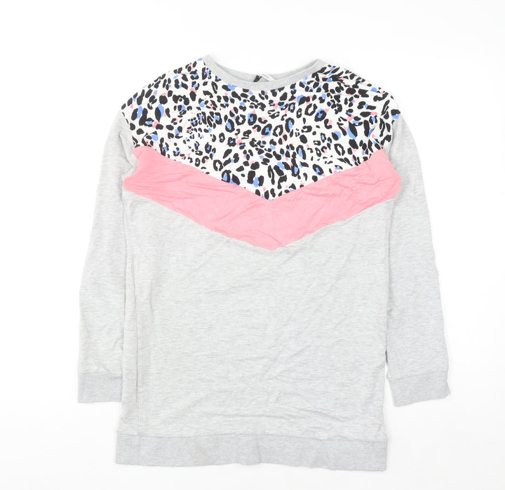 Tu Women Grey Animal Print Colourblock Pullover Sweatshirt Size 10