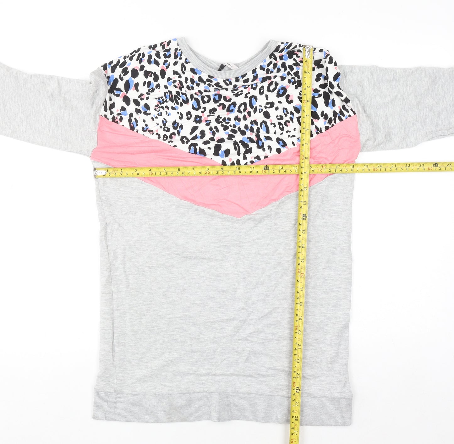 Tu Women Grey Animal Print Colourblock Pullover Sweatshirt Size 10