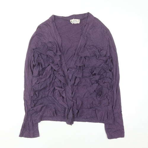 Braintree Womens Purple Cardigan Size 16 Bamboo Cotton Ruffle Open Front
