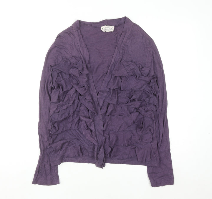 Braintree Womens Purple Cardigan Size 16 Bamboo Cotton Ruffle Open Front